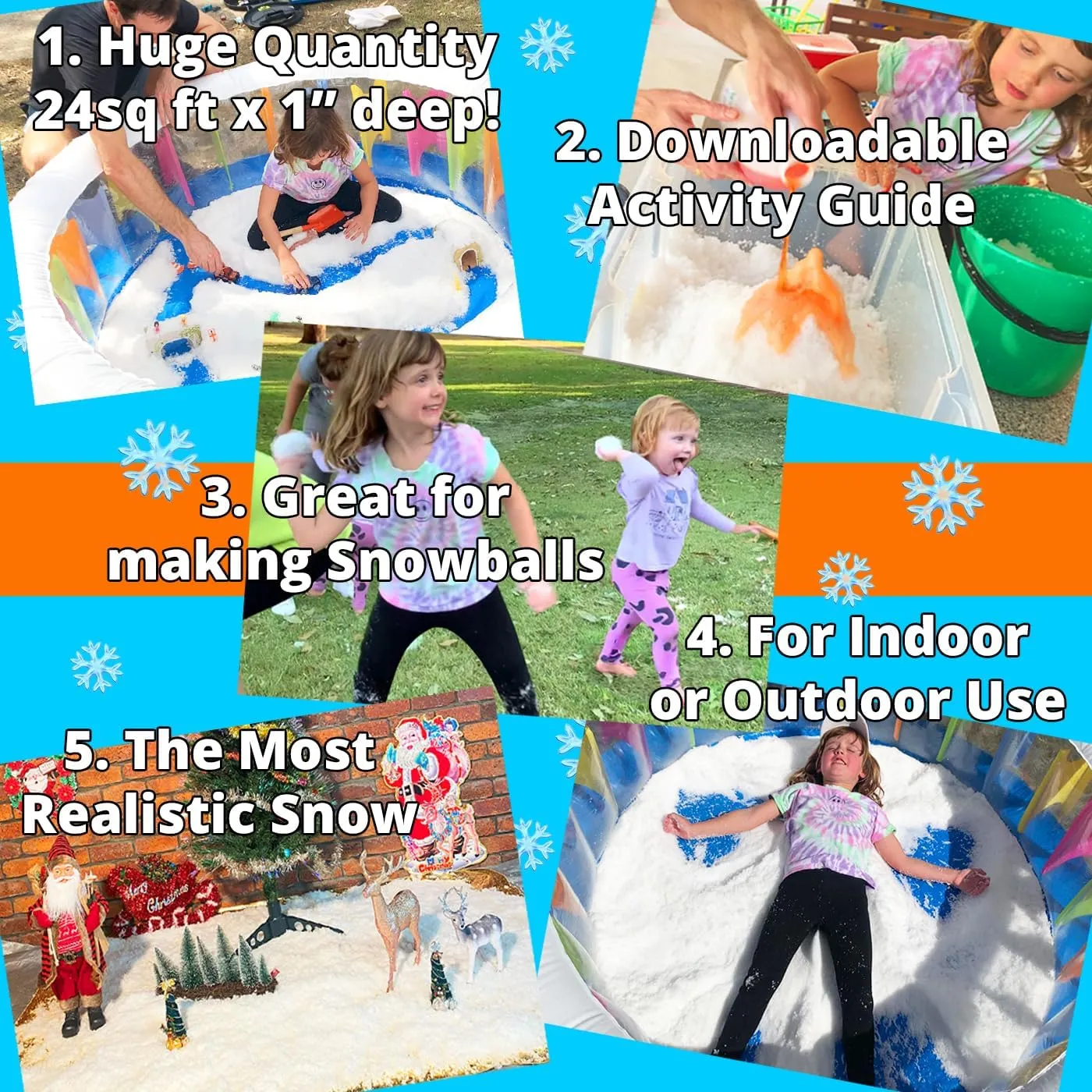 PARTY GOAT Bulk Fake Snow Powder for Outdoor & Indoor use. 39oz Makes 15 Gallons of Instant Snow for Sensory Play. Make Artificial Snowballs. Just Add Water. Magic Fun for Kids
