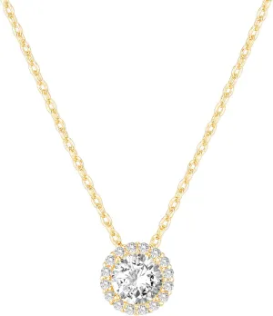 PAVOI 14K Gold Plated Post Faux Diamond Round Solitaire Pendant Halo Necklace | Gold Necklace for Women | Slider Adjustable
