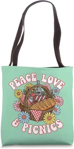 Peace Love & Picnics Retro Groovy Flower Picnicking Lover Tote Bag