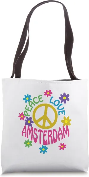 Peace Love Amsterdam Hippie Flower Power Design Tote Bag