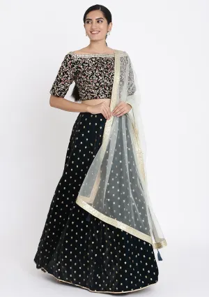 Peacock Blue Sequins Velvet Readymade Lehenga
