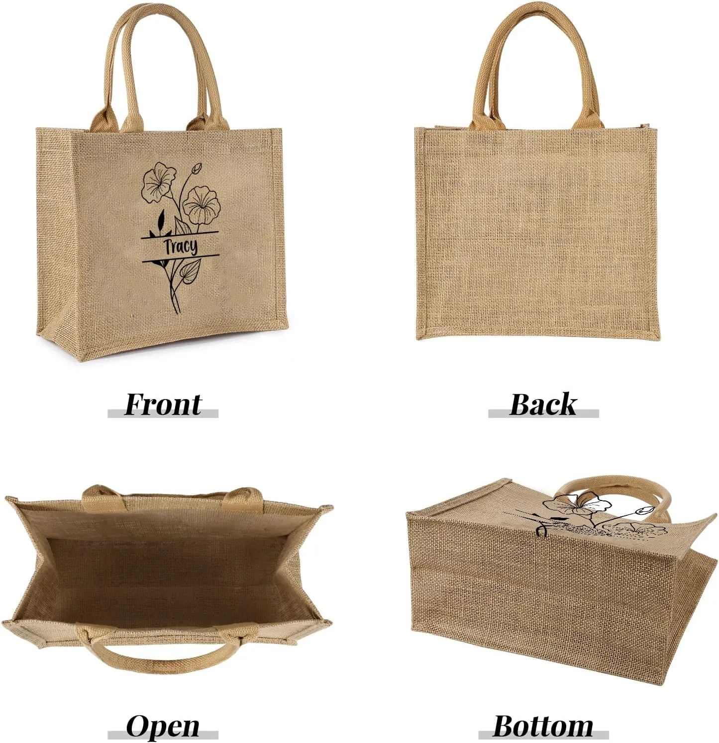 Personalized Birth Flower Tote Bags Reusable Bags Custom Name for Wedding Travel Beach Gifts for Mom Bridesmaids