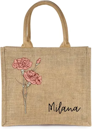 Personalized Birth Flower Tote Bags Reusable Bags Custom Name for Wedding Travel Beach Gifts for Mom Bridesmaids