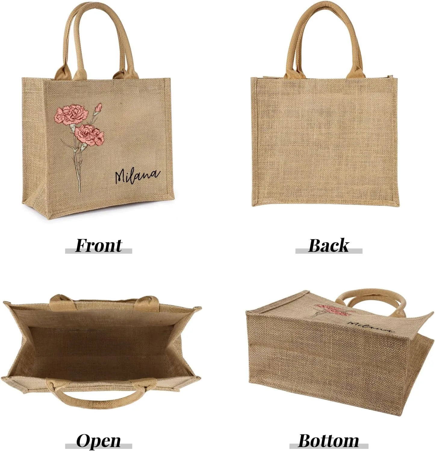 Personalized Birth Flower Tote Bags Reusable Bags Custom Name for Wedding Travel Beach Gifts for Mom Bridesmaids