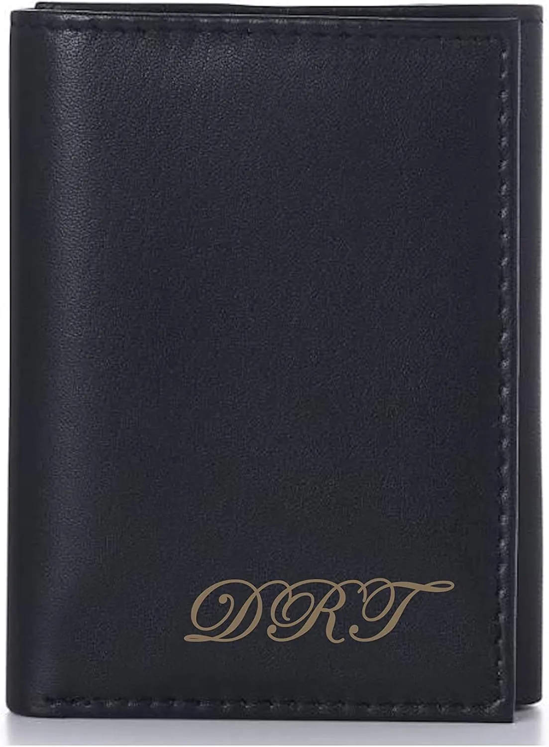 Personalized Black Genuine Leather Tri-fold Wallet Engraved Free - Ships from USA
