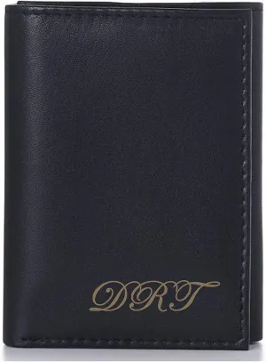 Personalized Black Genuine Leather Tri-fold Wallet Engraved Free - Ships from USA
