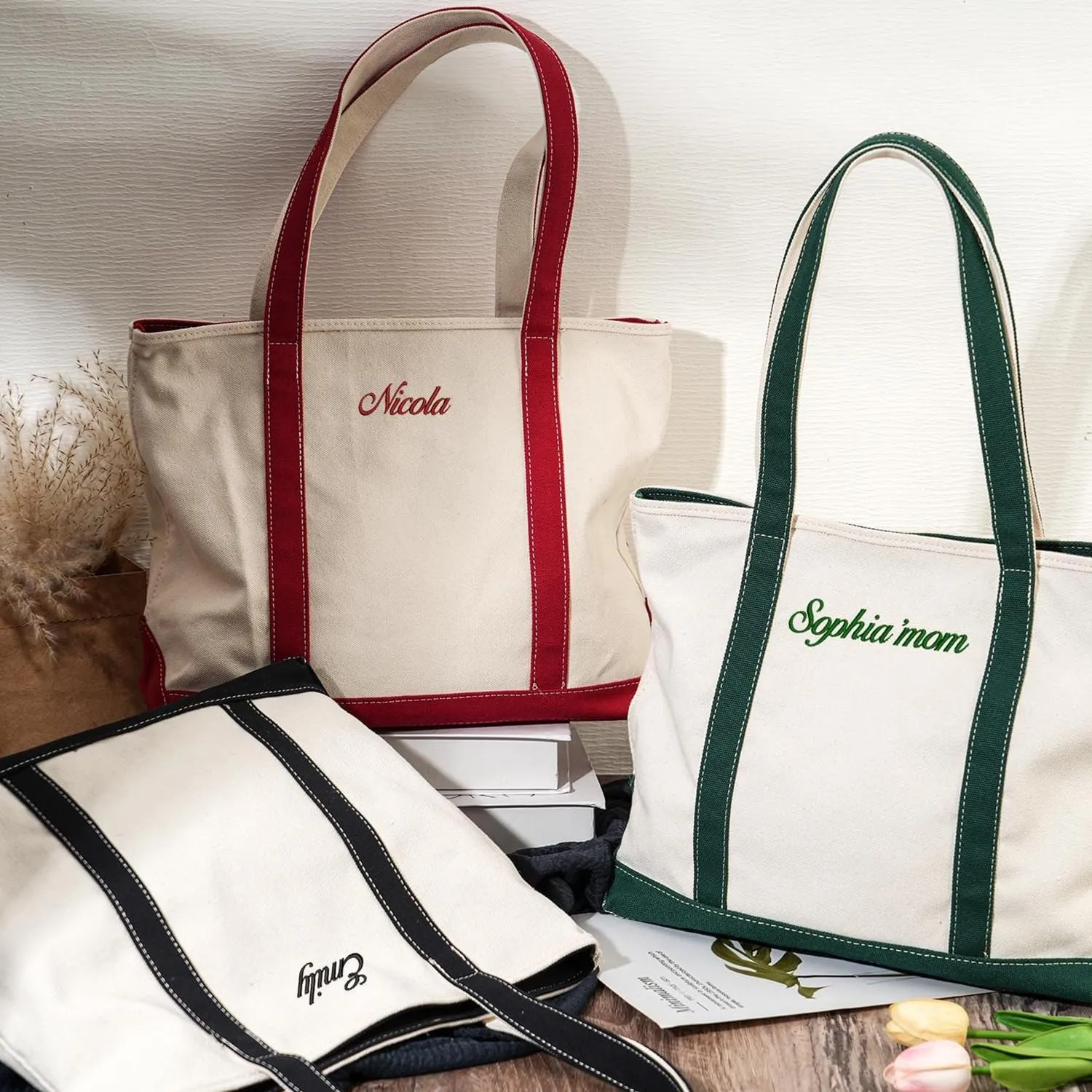 Personalized Canvas Tote Bag Custom Jumbo Sized Embroidered Name Beach Tote Bag Bulk Reusable Grocery Pack Gifts For Women
