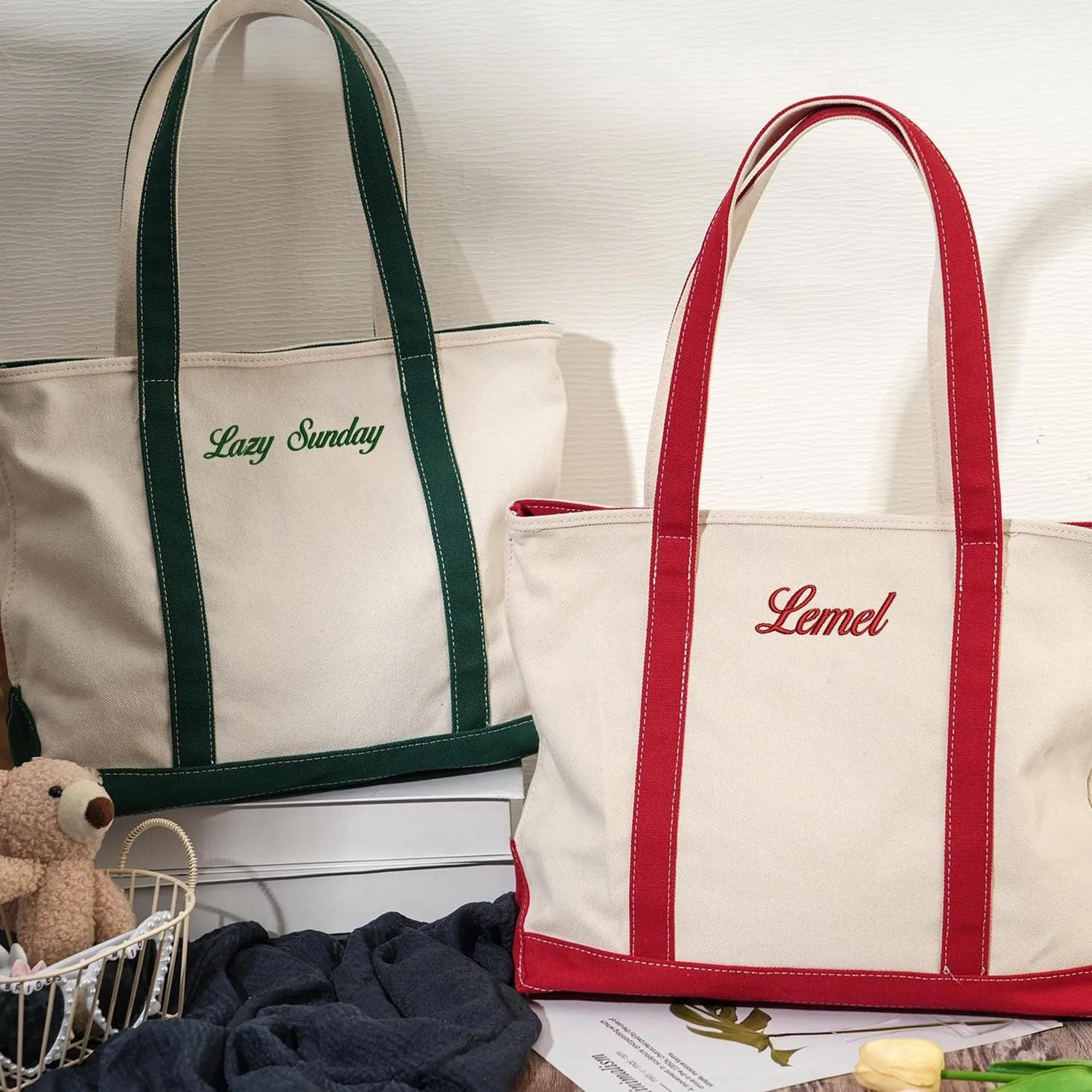 Personalized Canvas Tote Bag Custom Jumbo Sized Embroidered Name Beach Tote Bag Bulk Reusable Grocery Pack Gifts For Women