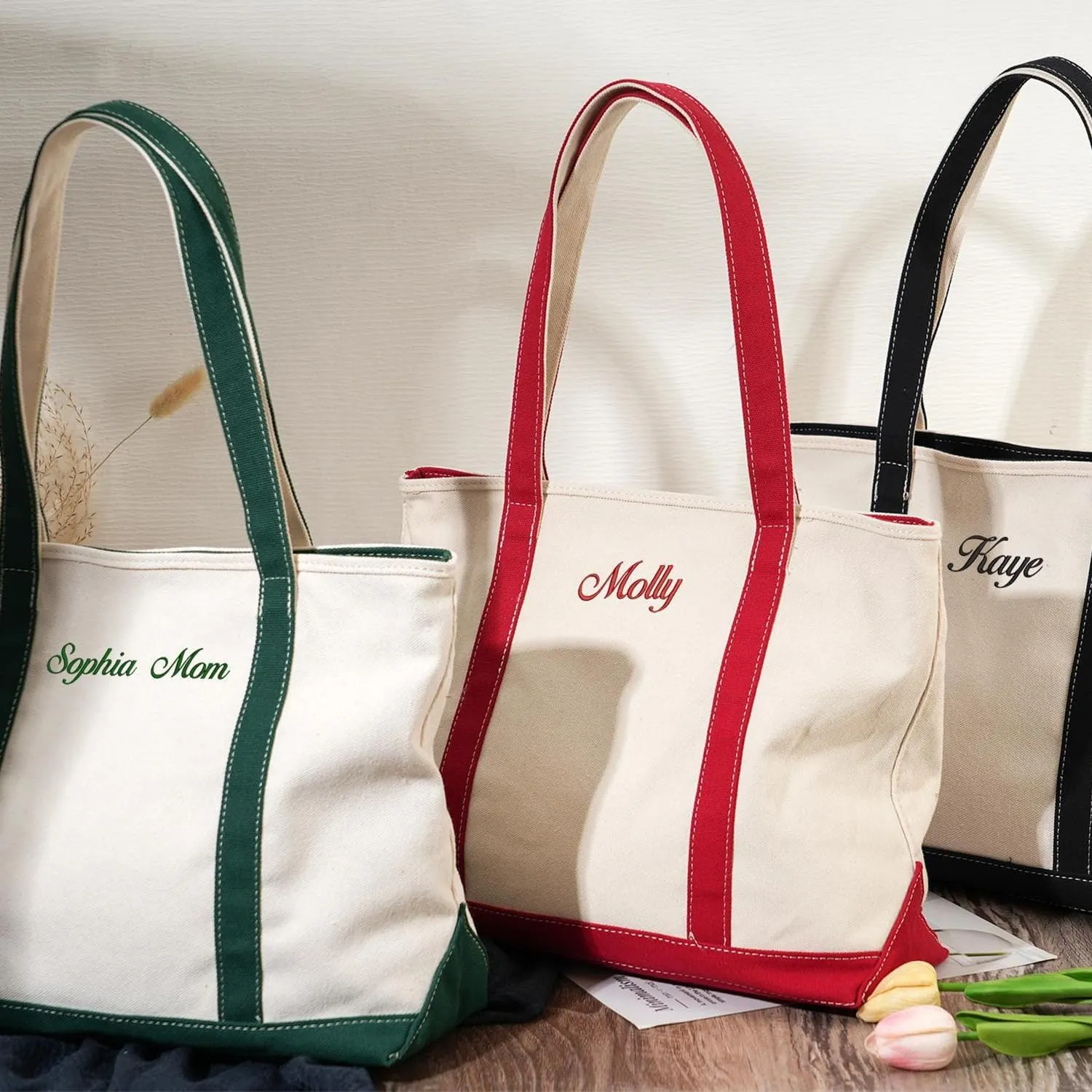 Personalized Canvas Tote Bag Custom Jumbo Sized Embroidered Name Beach Tote Bag Bulk Reusable Grocery Pack Gifts For Women