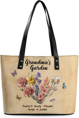 Personalized Custom Leather Tote Bag Handbags with Birth Month Flowers Name,Mothers Day Gift for Mom Grandma