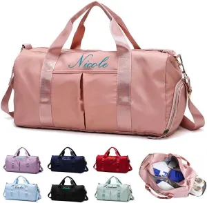Personalized Duffel Bag Customizable Sports Gym Bag Customized Travel Weekend Overnight Bags with Wet & Dry Bag & Shoe Compartment For Men & Women Customized Sports Bags(Pink)