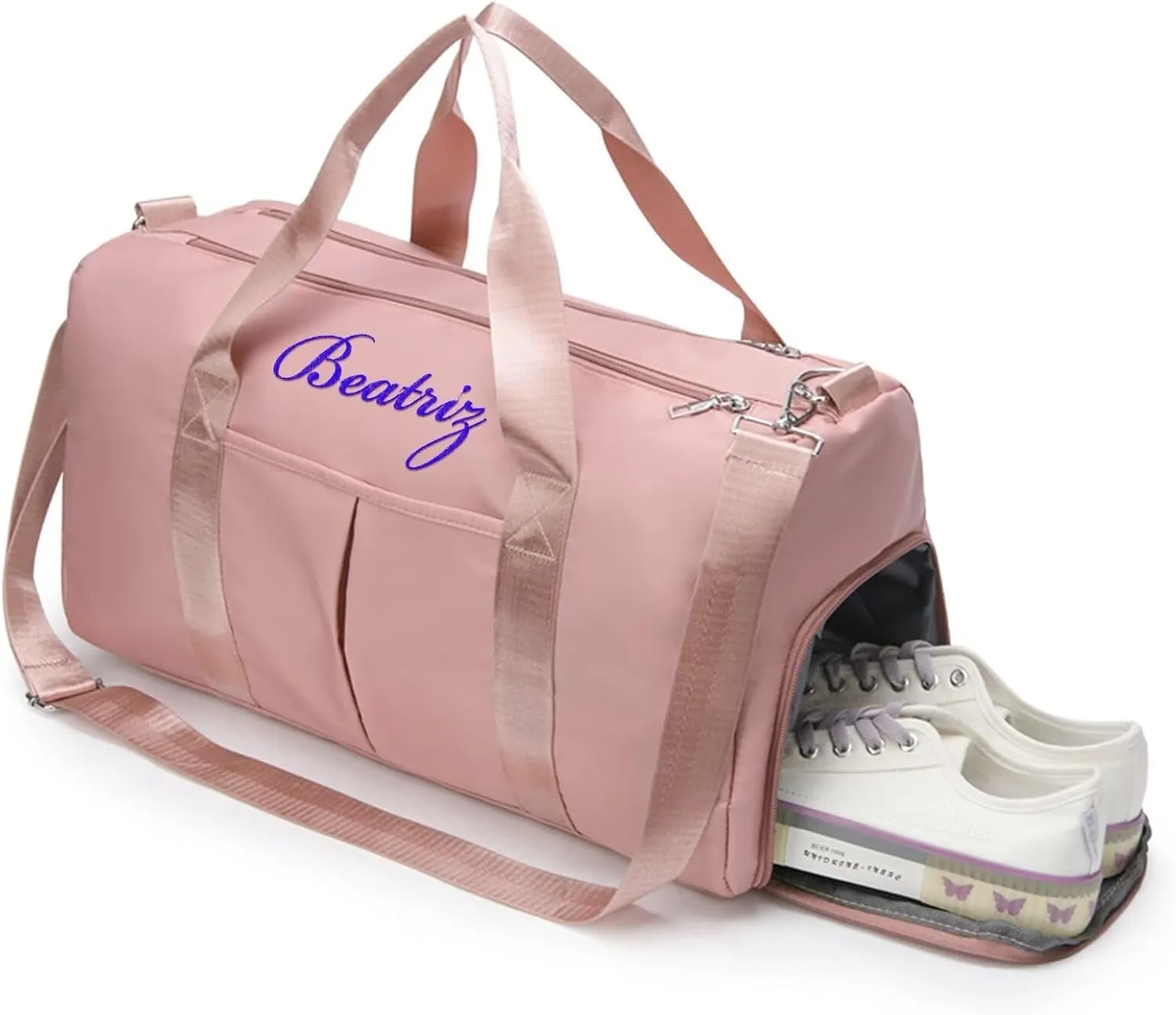 Personalized Duffel Bag Customizable Sports Gym Bag Customized Travel Weekend Overnight Bags with Wet & Dry Bag & Shoe Compartment For Men & Women Customized Sports Bags(Pink)