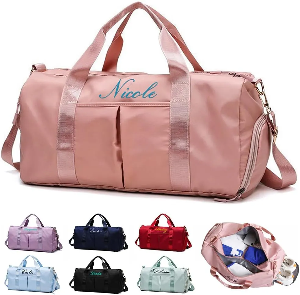 Personalized Duffel Bag Customizable Sports Gym Bag Customized Travel Weekend Overnight Bags with Wet & Dry Bag & Shoe Compartment For Men & Women Customized Sports Bags(Pink)
