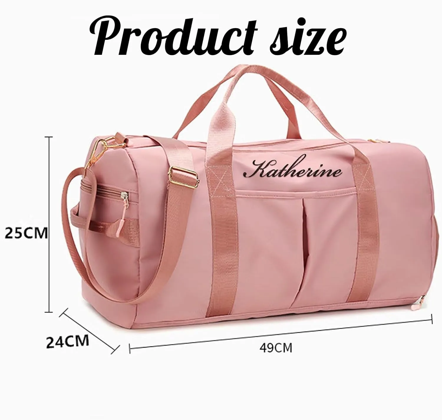 Personalized Duffel Bag Customizable Sports Gym Bag Customized Travel Weekend Overnight Bags with Wet & Dry Bag & Shoe Compartment For Men & Women Customized Sports Bags(Pink)