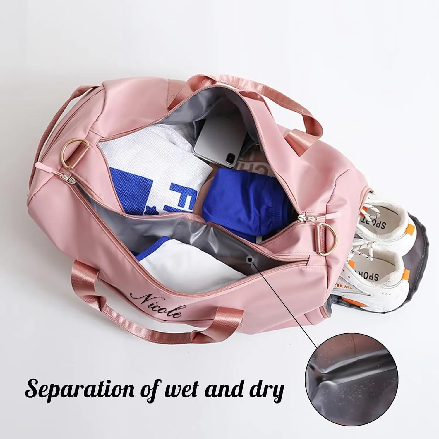 Personalized Duffel Bag Customizable Sports Gym Bag Customized Travel Weekend Overnight Bags with Wet & Dry Bag & Shoe Compartment For Men & Women Customized Sports Bags(Pink)