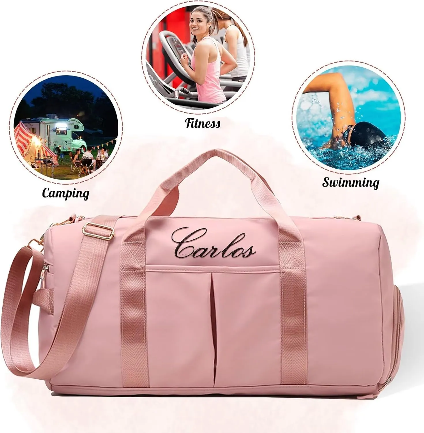 Personalized Duffel Bag Customizable Sports Gym Bag Customized Travel Weekend Overnight Bags with Wet & Dry Bag & Shoe Compartment For Men & Women Customized Sports Bags(Pink)