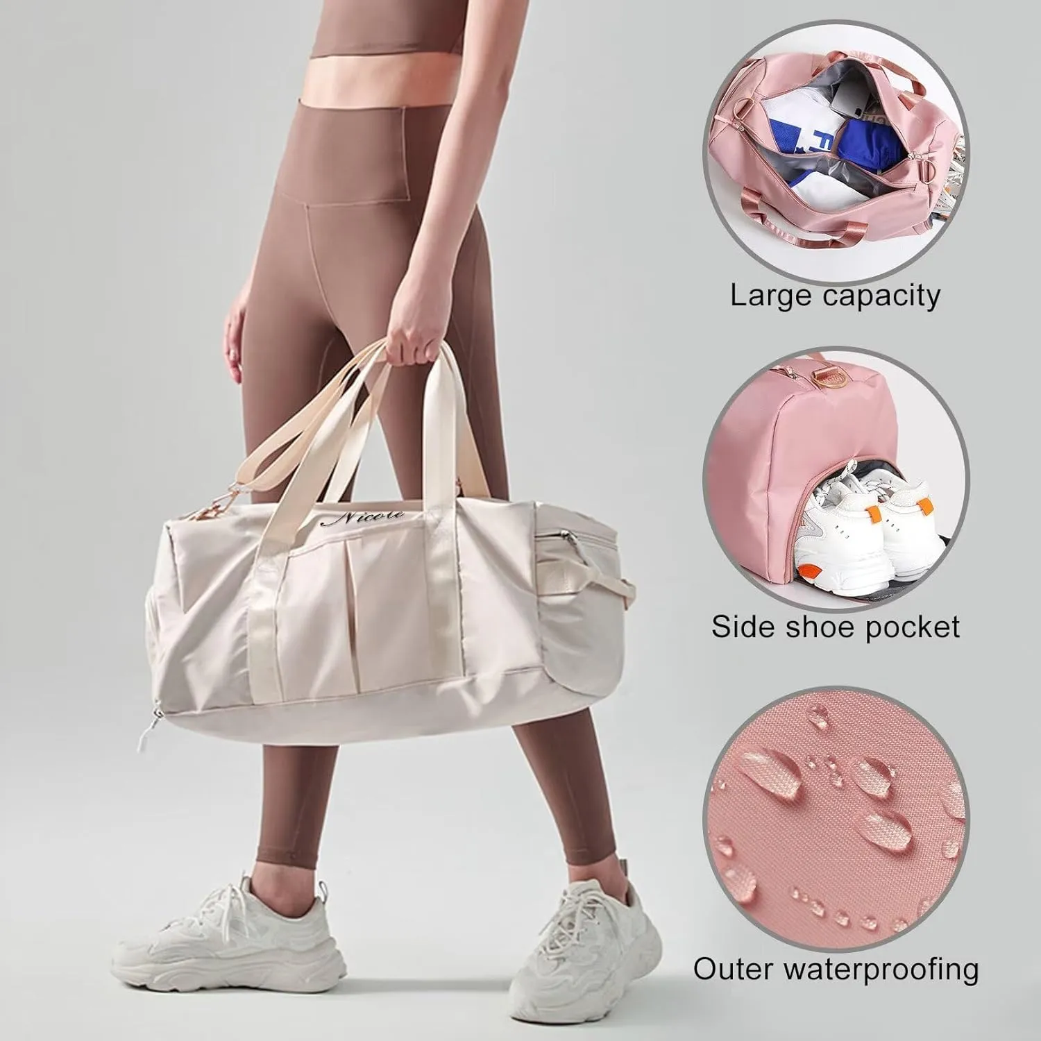 Personalized Duffel Bag Customizable Sports Gym Bag Customized Travel Weekend Overnight Bags with Wet & Dry Bag & Shoe Compartment For Men & Women Customized Sports Bags(Pink)