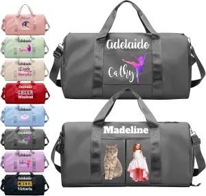 Personalized Duffle Bag Printed Photo Name Custom Dry Wet Separated Sport Gym Bags with Pockets & Shoe Customized Dance Cheer Ballet Team Travel Bags Gift for Women Girls