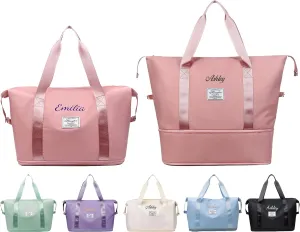 Personalized Large Duffle Bag with Increased Capacity, BUGMKCS Custom Embroidery Bag w/Name, Wet Dry Pockets & Shoe Compartment for Women/Men Sport Dance Gym Travel Weekender Overnight Bridesmaid Gift