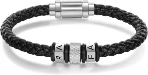 Personalized Mens Black Braid 2/4/6 Letters Names Bracelet Custom Made with Charm Beads Family Inspirational Jewelry Gift for Dad Boyfriend