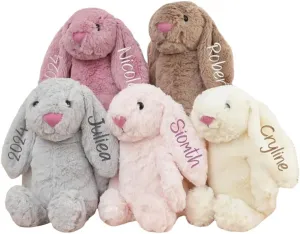 Personalized Plush Bunny with Child's Name - Custom Embroidered Stuffed Animal - Handmade Custom Plush Rabbit Toy Child's First Easter Gift, for Newborn,Kids