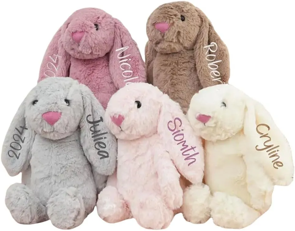 Personalized Plush Bunny with Child's Name - Custom Embroidered Stuffed Animal - Handmade Custom Plush Rabbit Toy Child's First Easter Gift, for Newborn,Kids