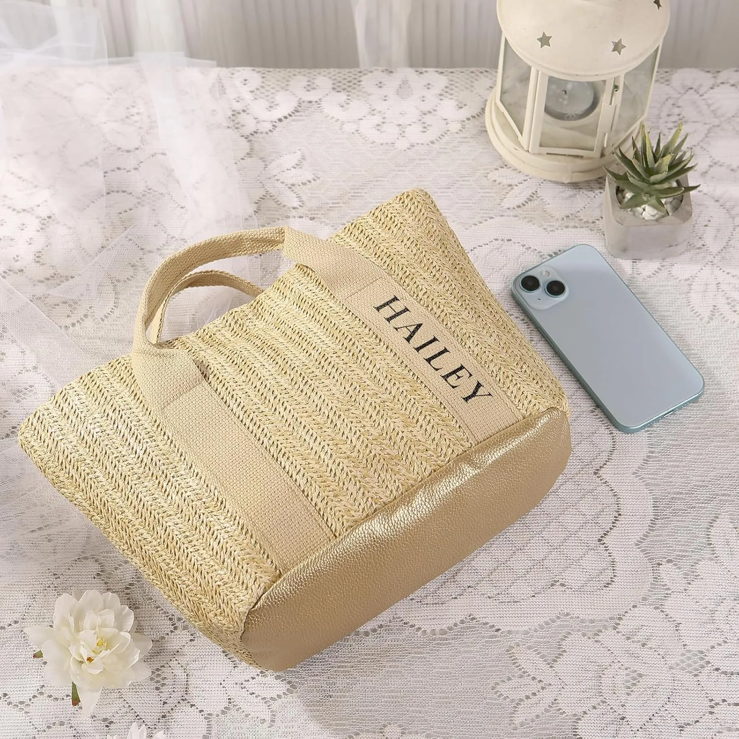 Personalized Tote Bag with Name – Custom Straw Bag for Women – Reusable Shopping Bag, Bridesmaid Gifts