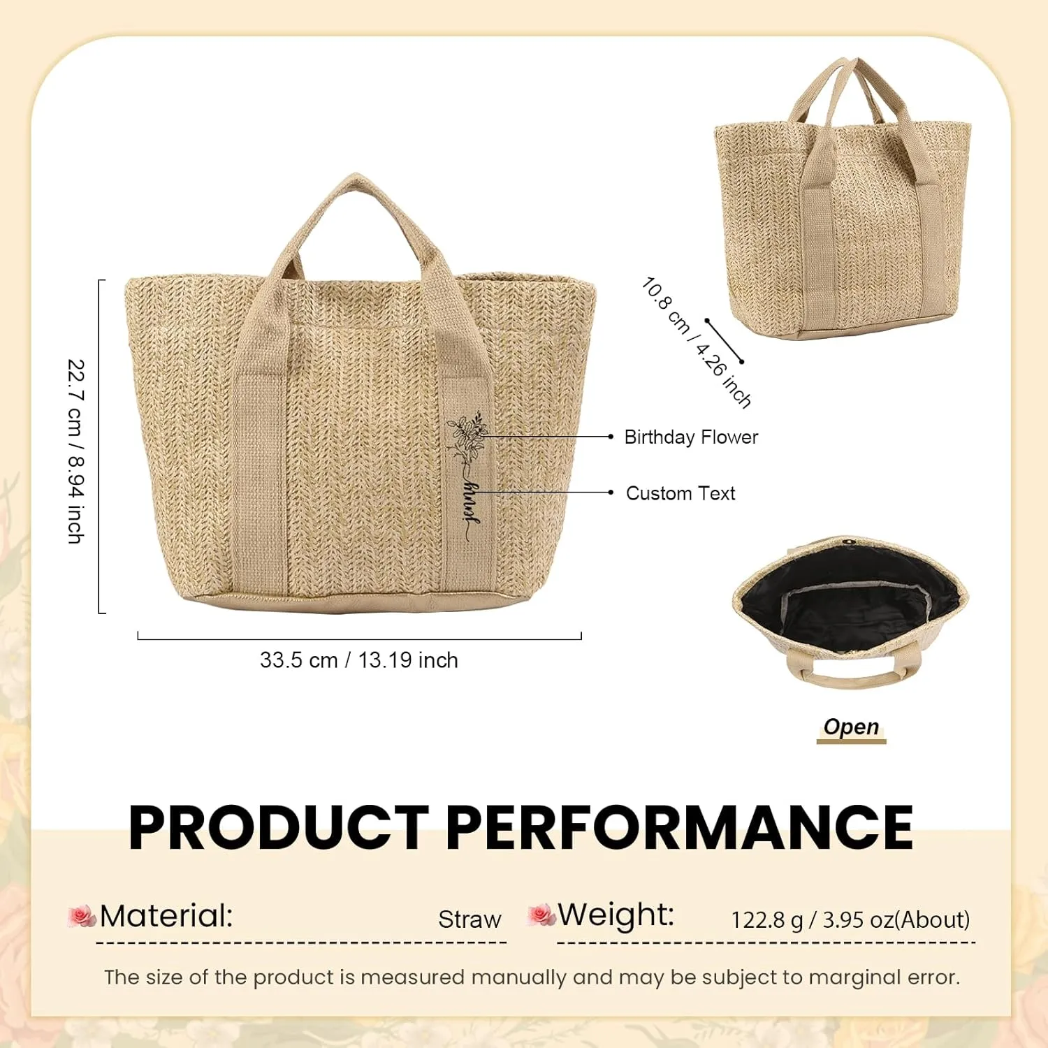 Personalized Tote Bag with Name – Custom Straw Bag for Women – Reusable Shopping Bag, Bridesmaid Gifts