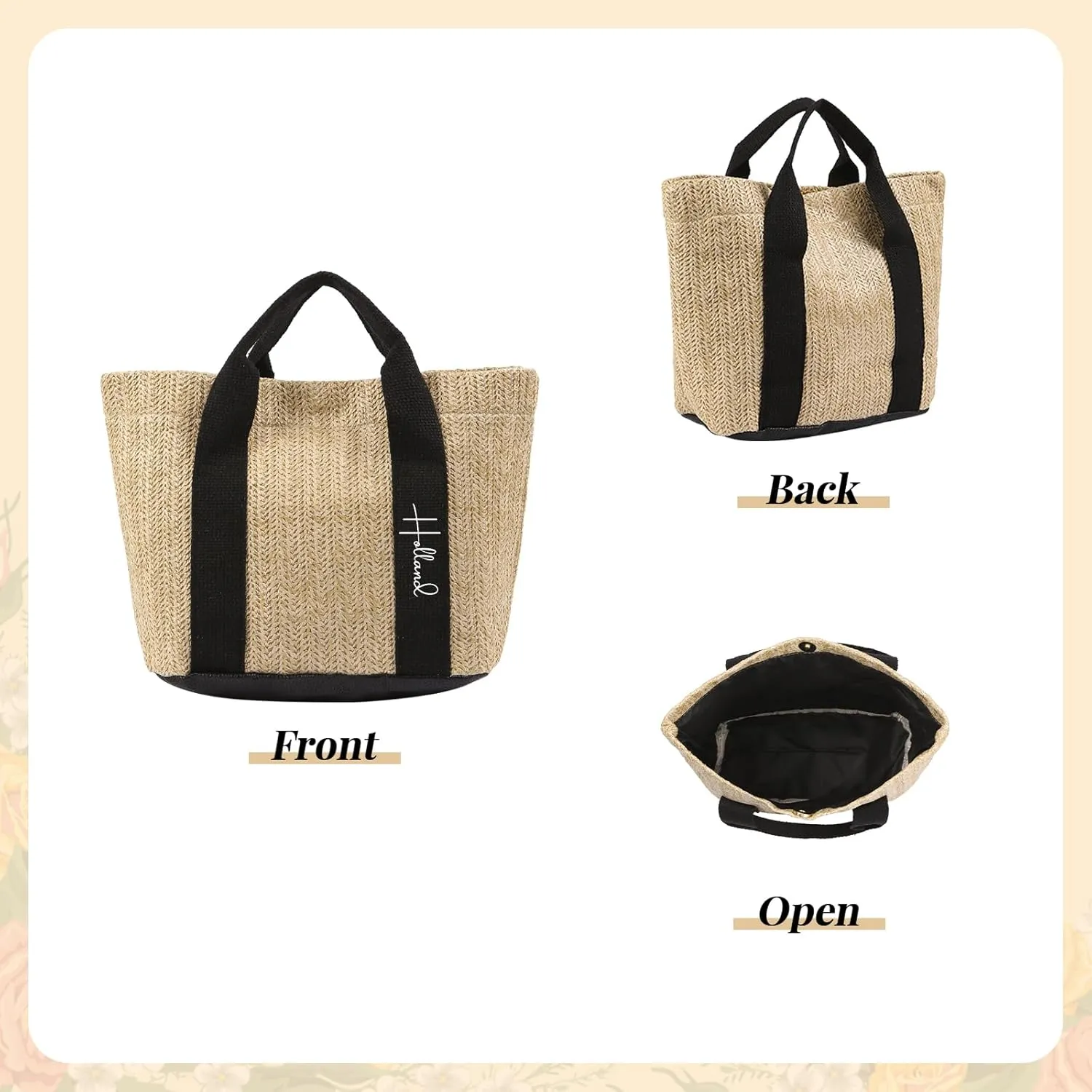 Personalized Tote Bag with Name – Custom Straw Bag for Women – Reusable Shopping Bag, Bridesmaid Gifts