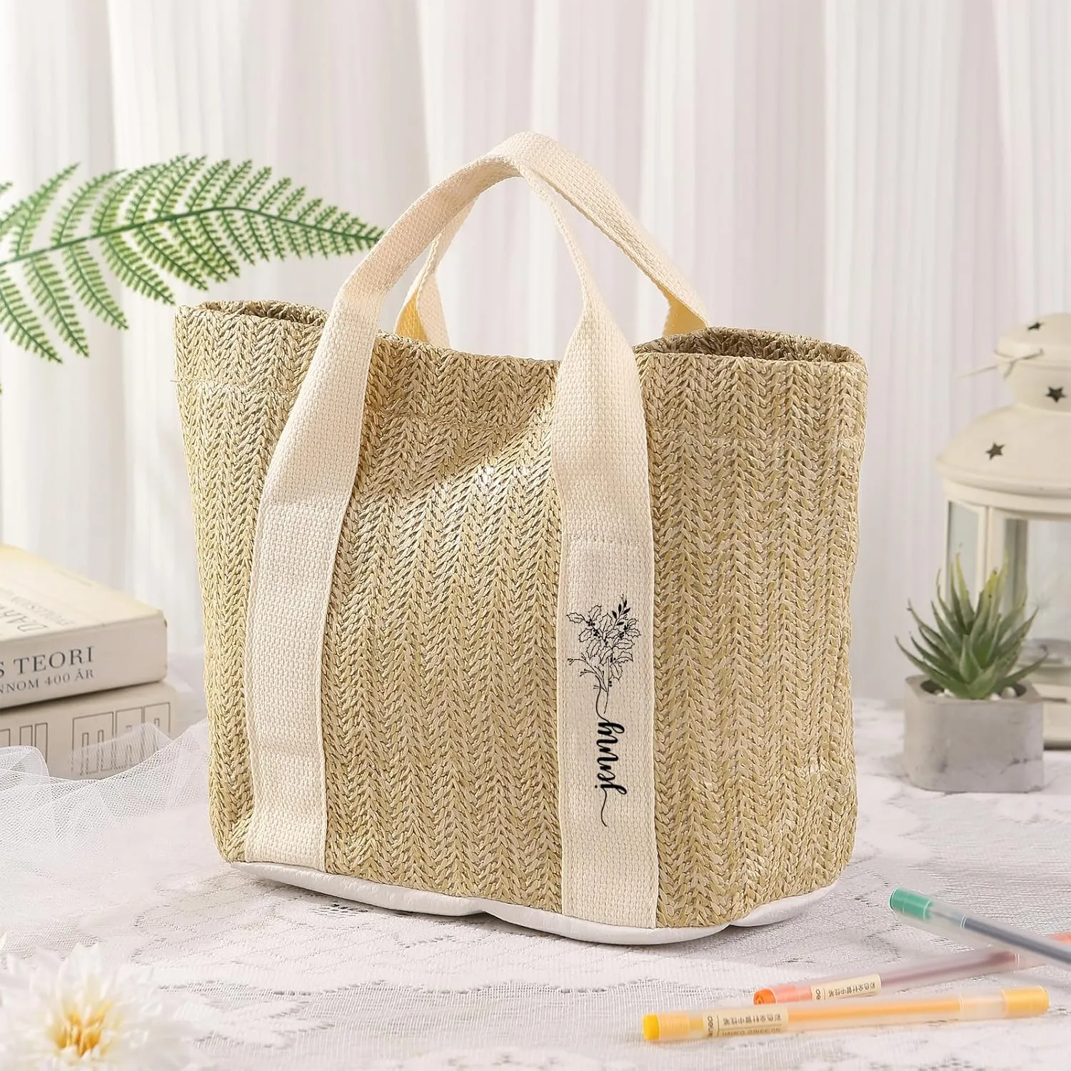 Personalized Tote Bag with Name – Custom Straw Bag for Women – Reusable Shopping Bag, Bridesmaid Gifts
