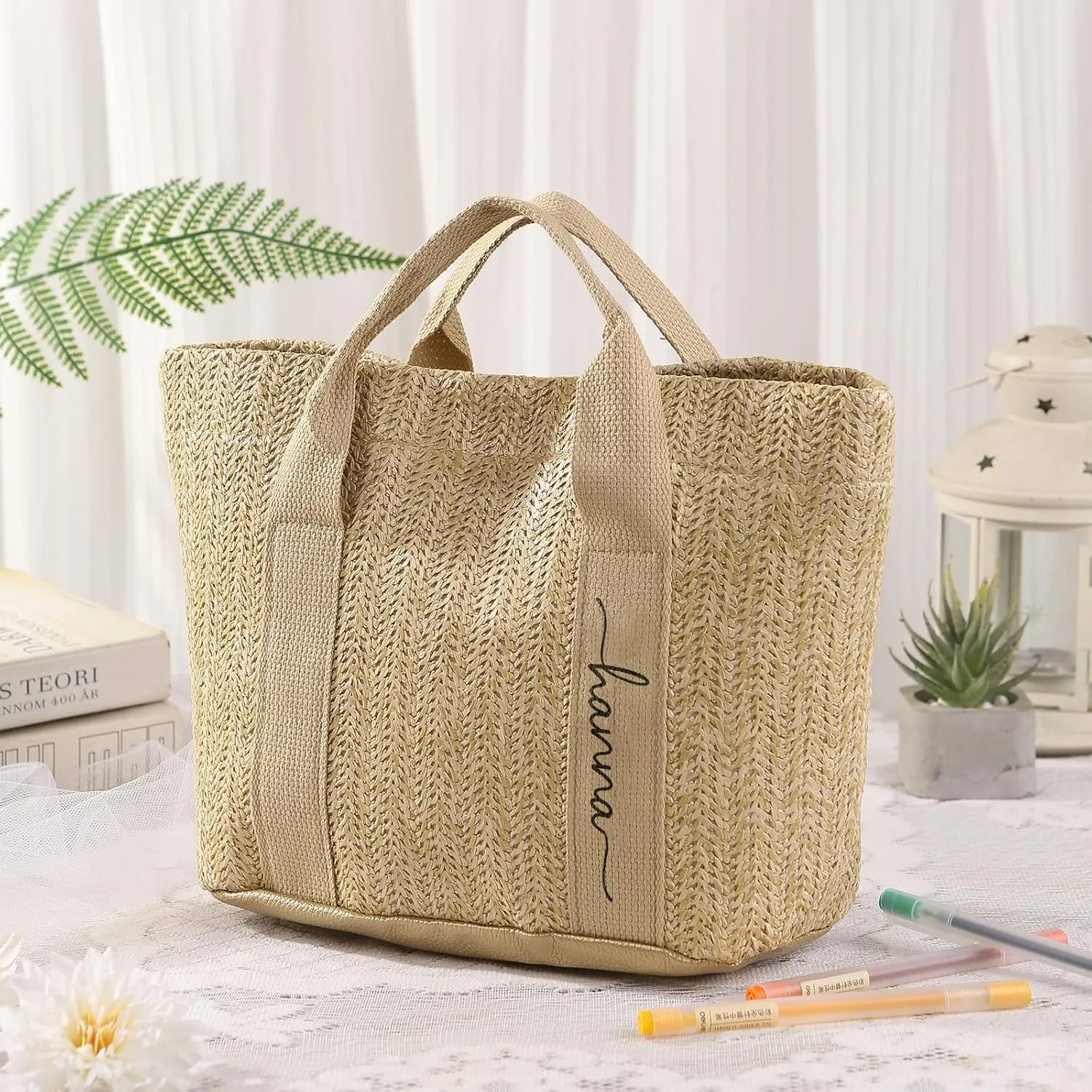 Personalized Tote Bag with Name – Custom Straw Bag for Women – Reusable Shopping Bag, Bridesmaid Gifts