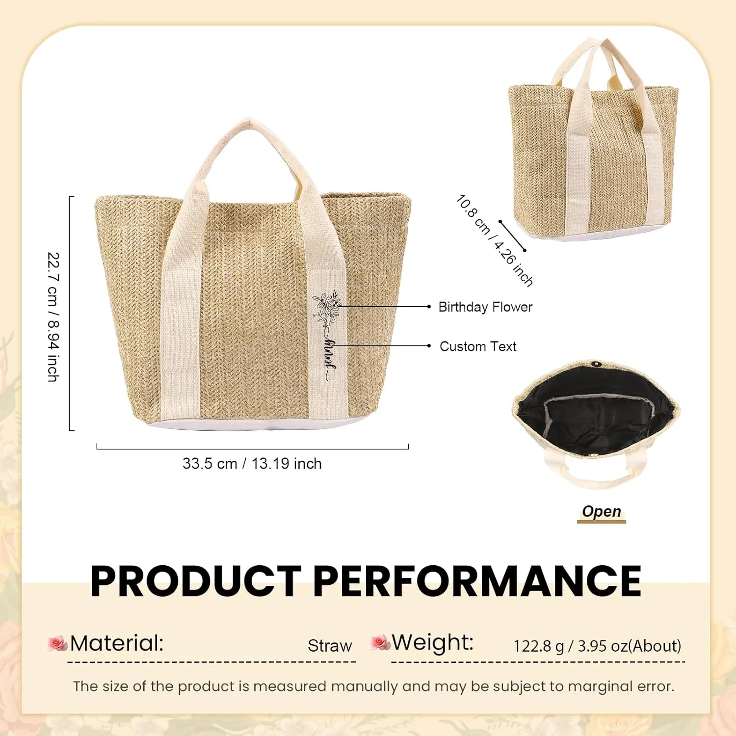 Personalized Tote Bag with Name – Custom Straw Bag for Women – Reusable Shopping Bag, Bridesmaid Gifts