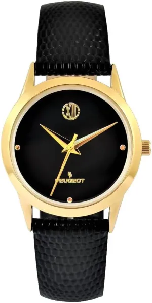 Peugeot Women's 30mm Wafer Slim Round Gold Plated Watch with Genuine Leather Band