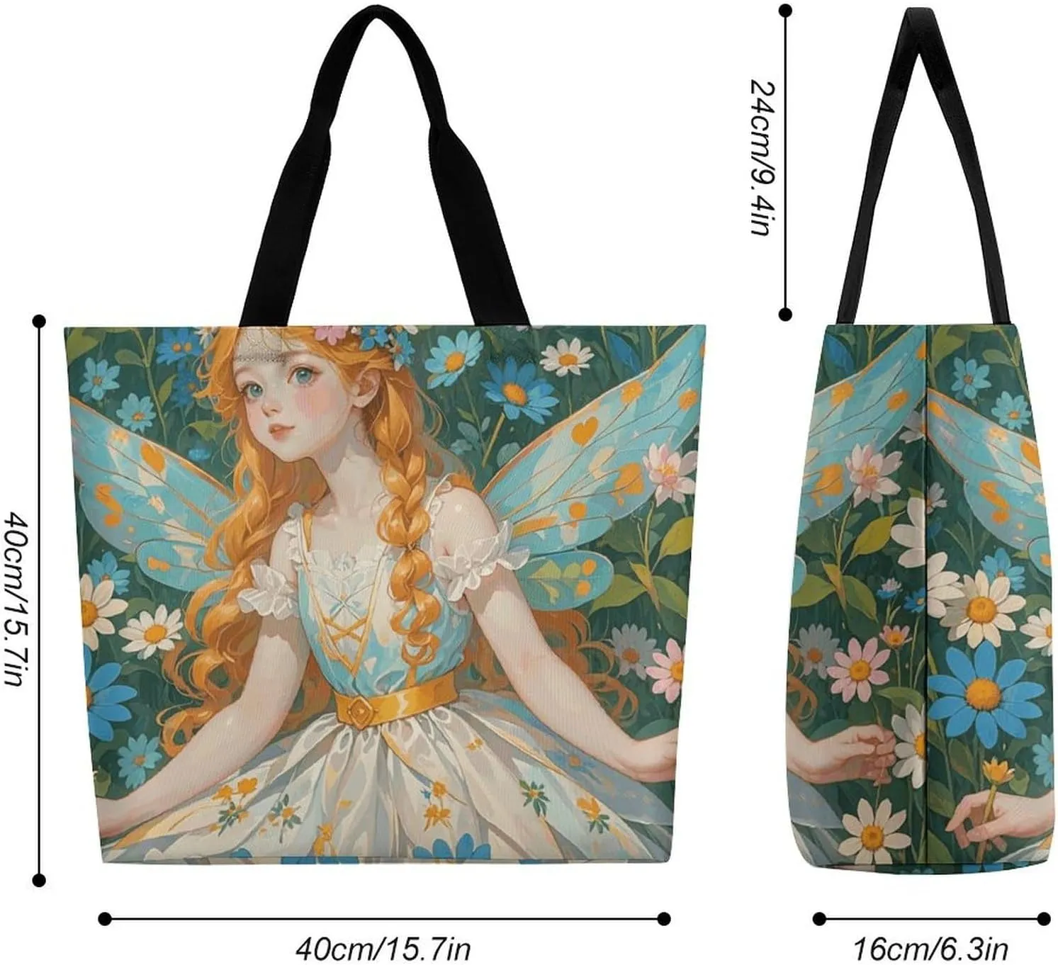 Pfhorn Flower Fairy Tote Bag for Women Reusable Grocery Shoulder Bag Shopping Bags for Travel, Groceries