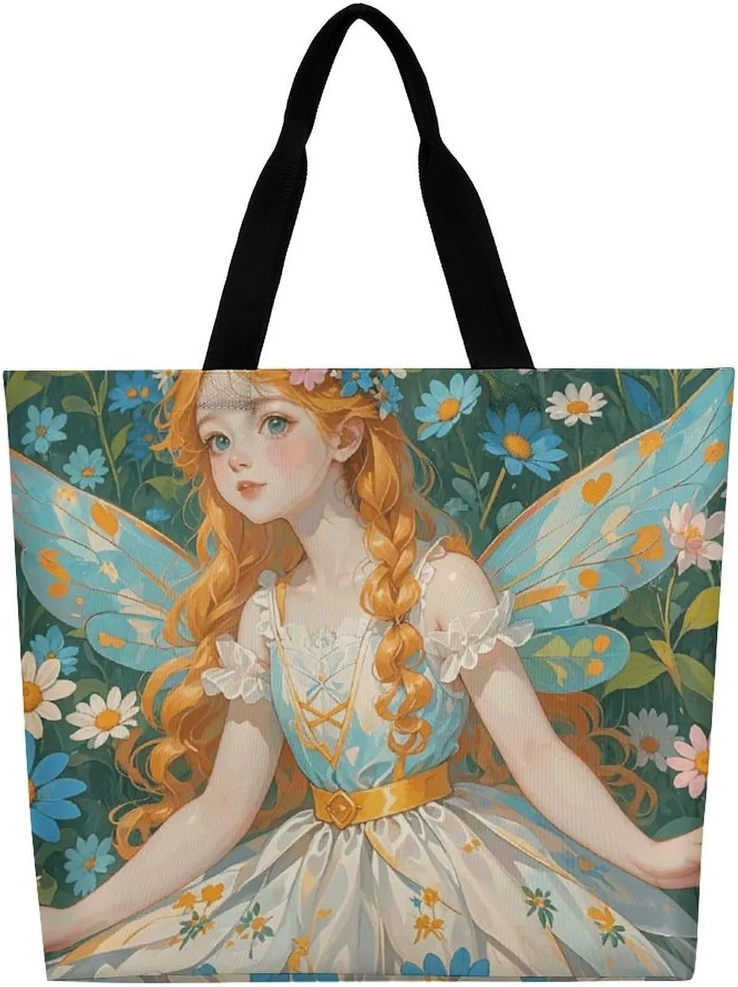 Pfhorn Flower Fairy Tote Bag for Women Reusable Grocery Shoulder Bag Shopping Bags for Travel, Groceries