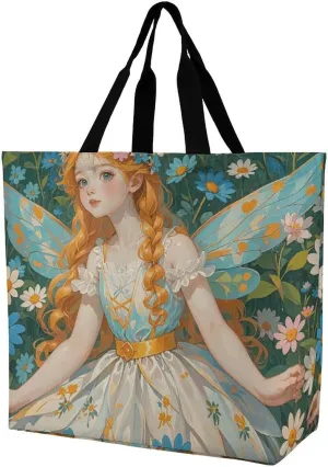 Pfhorn Flower Fairy Tote Bag for Women Reusable Grocery Shoulder Bag Shopping Bags for Travel, Groceries