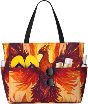 Phoenix Print Stylish Beach Tote Bag,Large Capacity Handbag,Perfect For Women'S Vacation And Daily Use