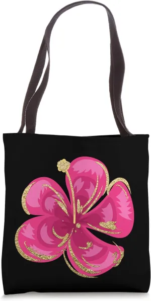 Pink Floral Hibiscus Flower Hawaii Kawaii Yellow Tropical Tote Bag