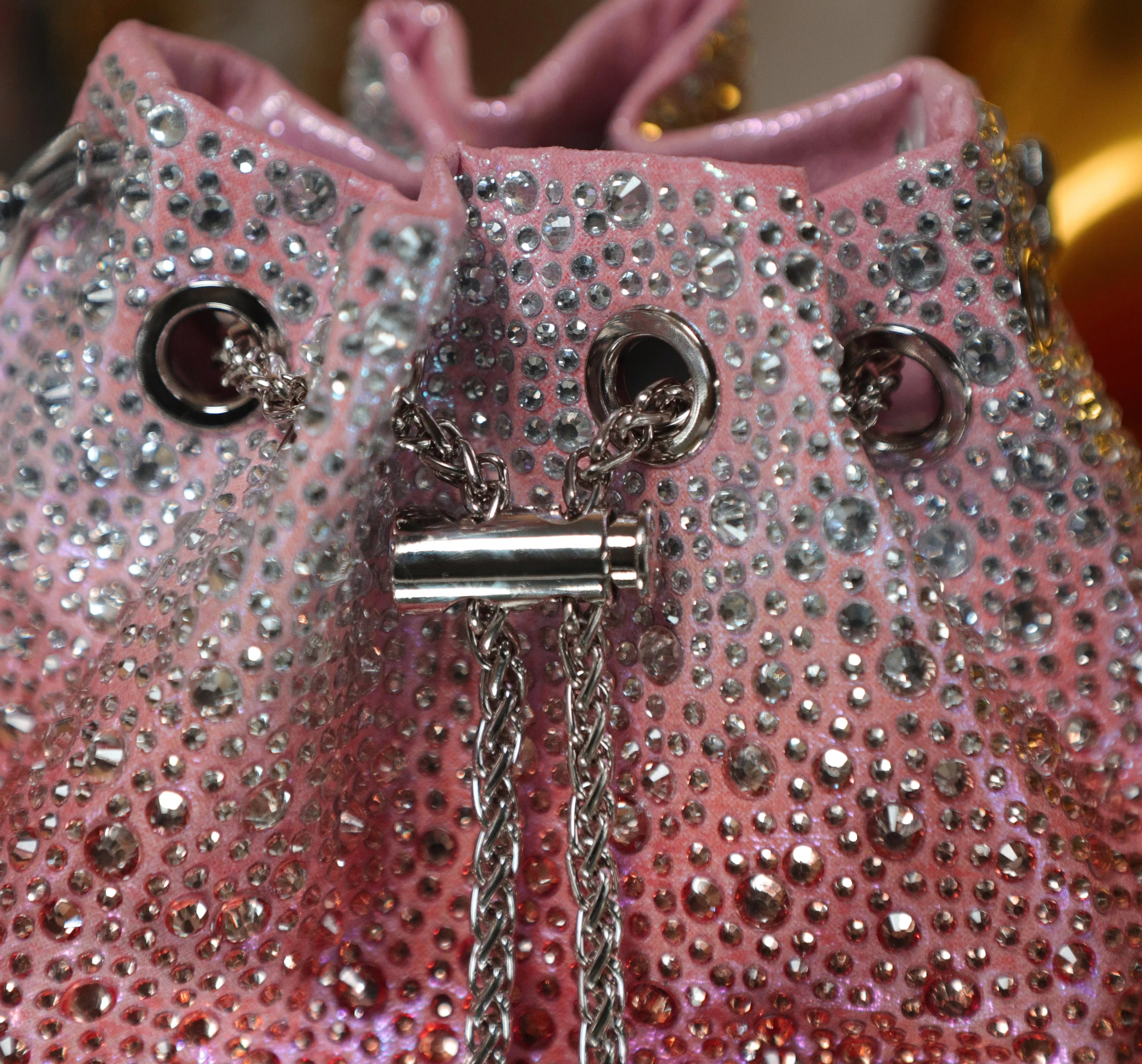 Pink Ombre Embellished Bucket Bag with Detachable Sling