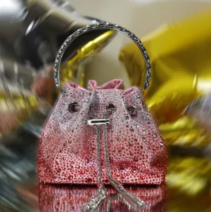 Pink Ombre Embellished Bucket Bag with Detachable Sling
