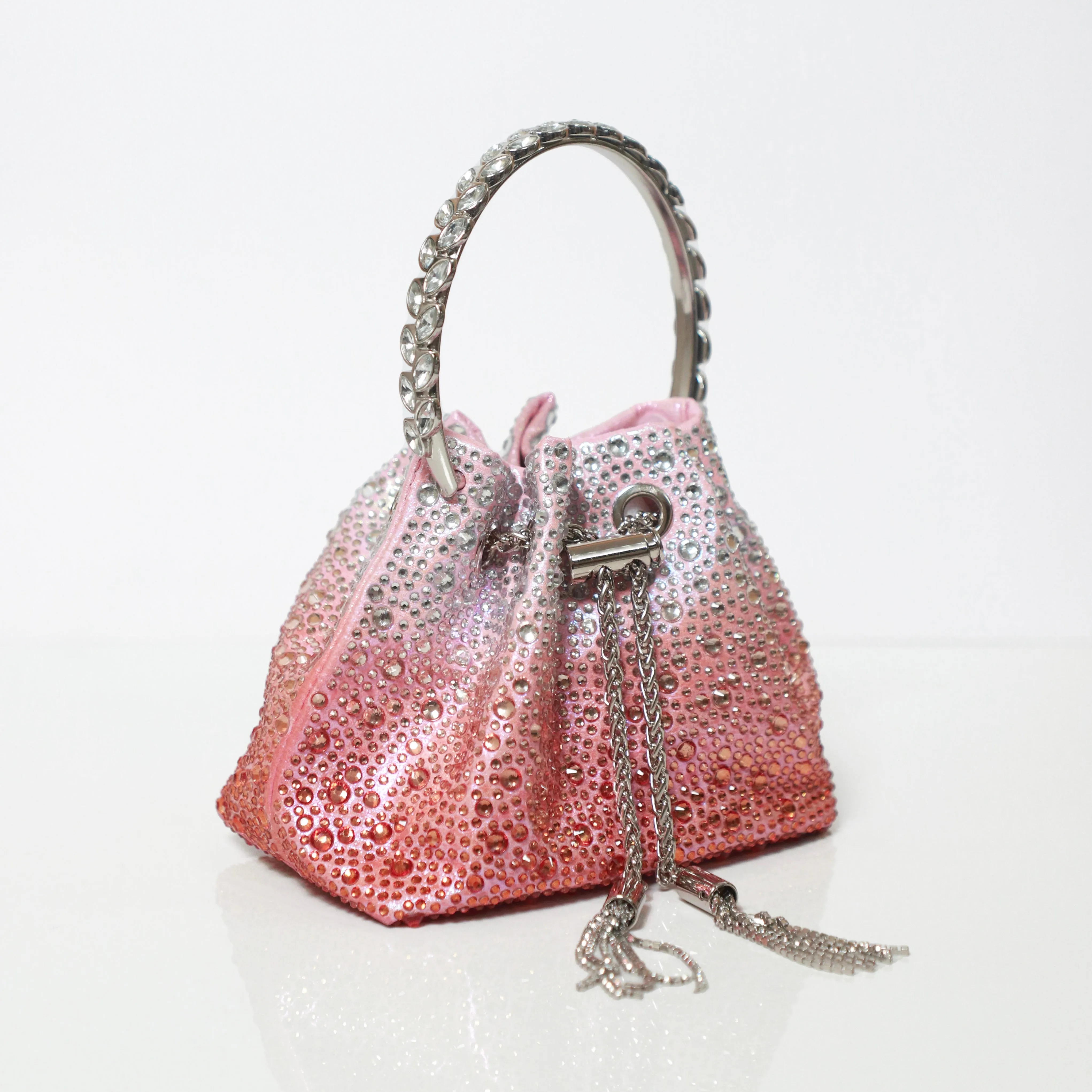 Pink Ombre Embellished Bucket Bag with Detachable Sling