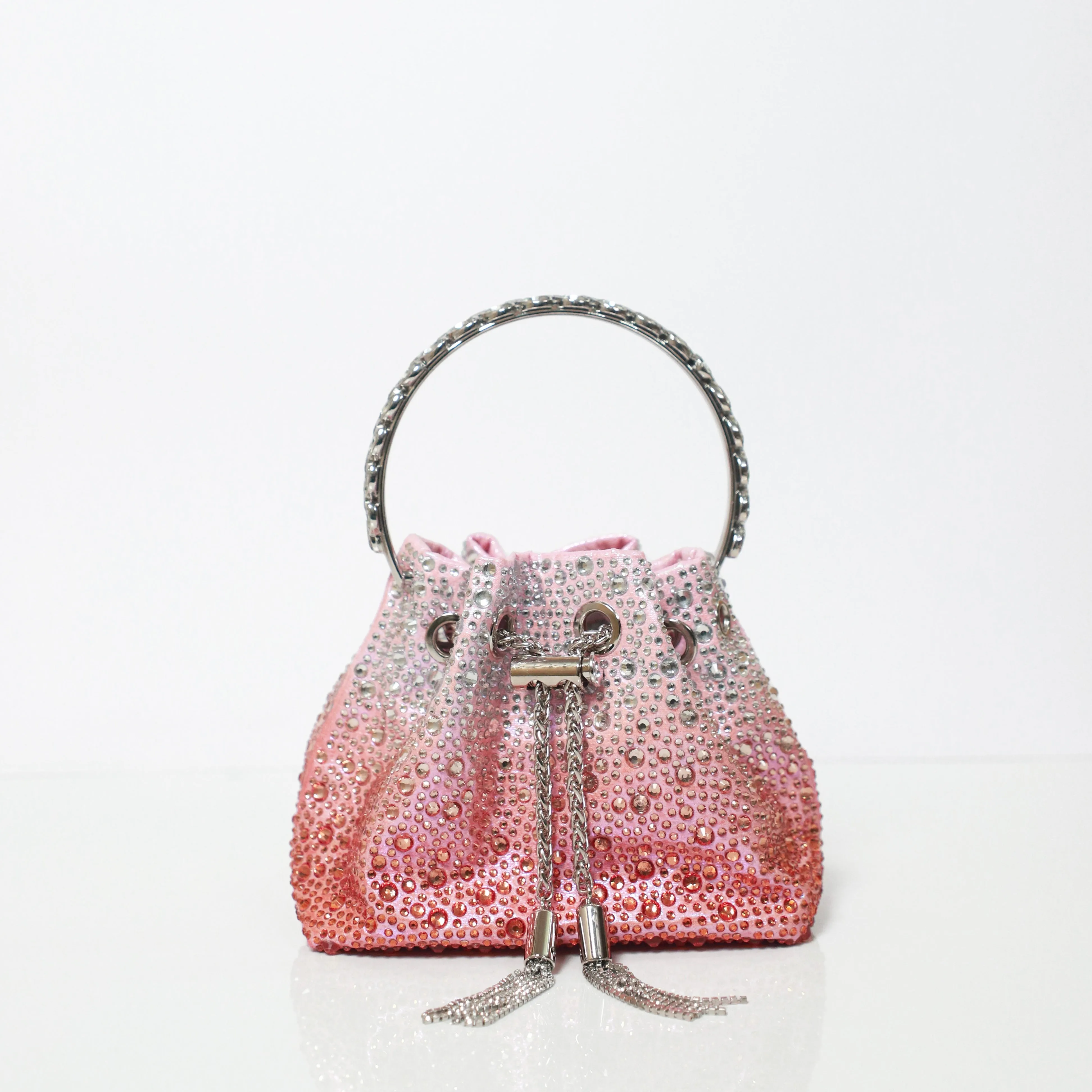Pink Ombre Embellished Bucket Bag with Detachable Sling