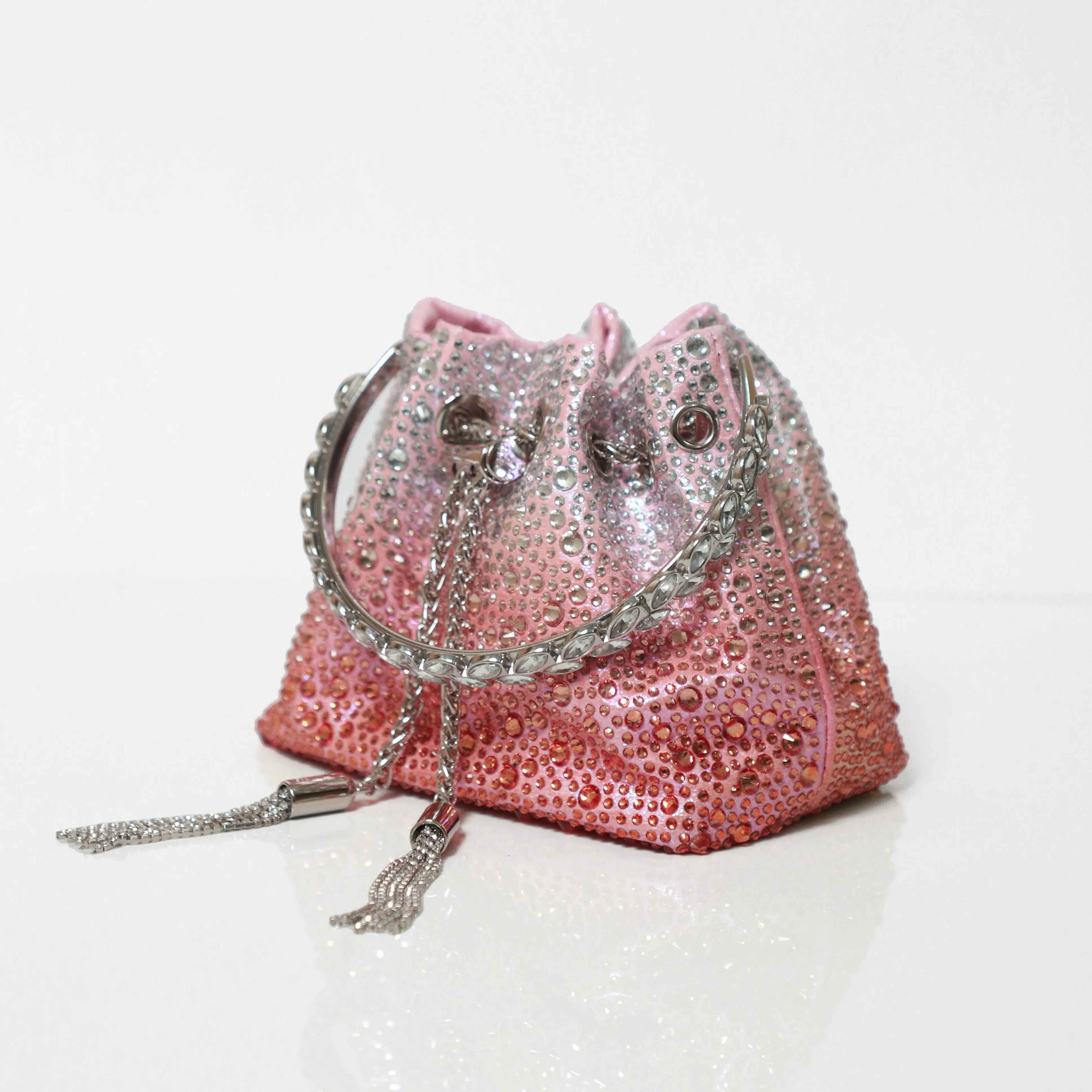 Pink Ombre Embellished Bucket Bag with Detachable Sling