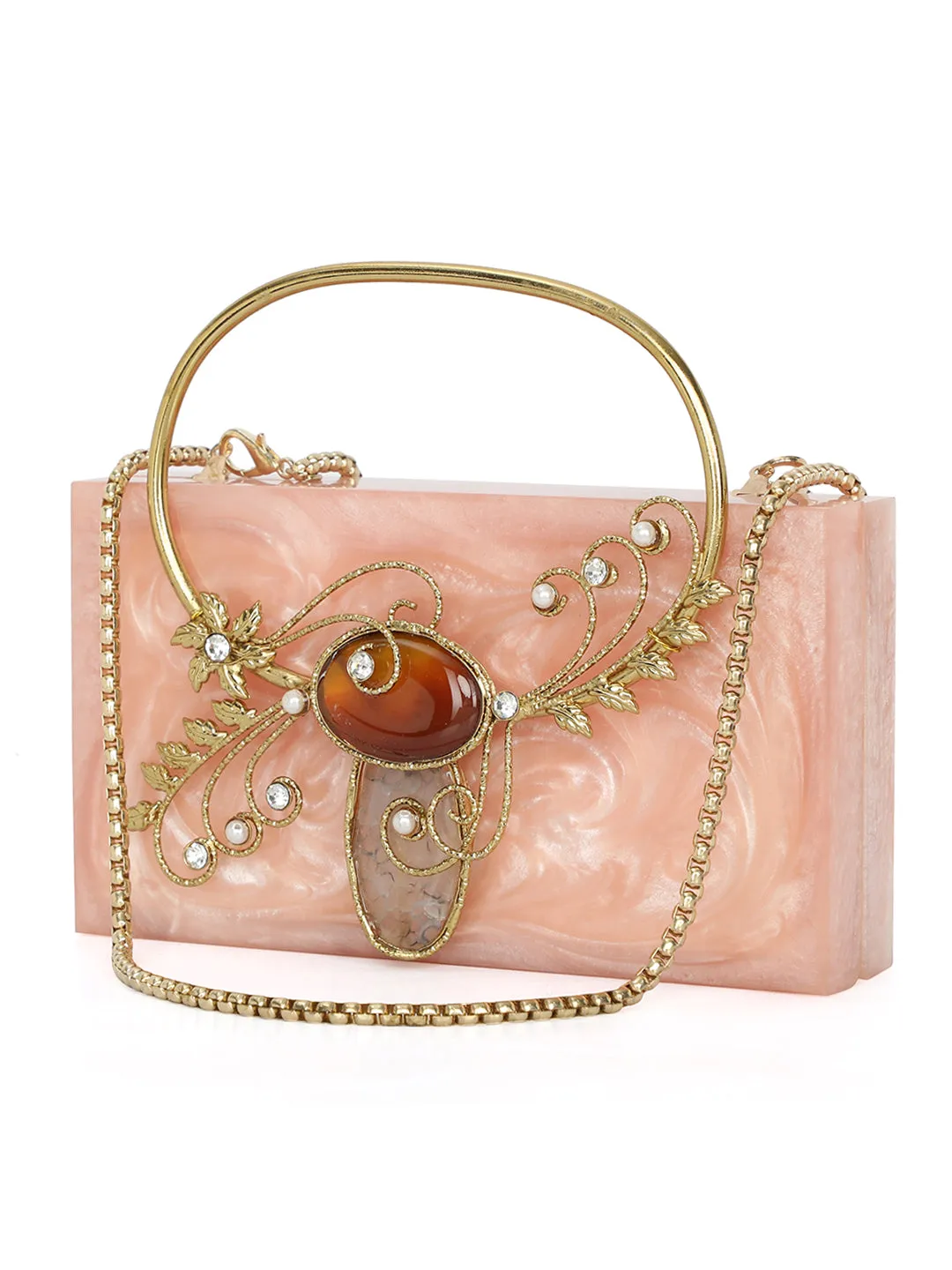 Pink Solid Party Box Clutches With Attractive Brass Handle