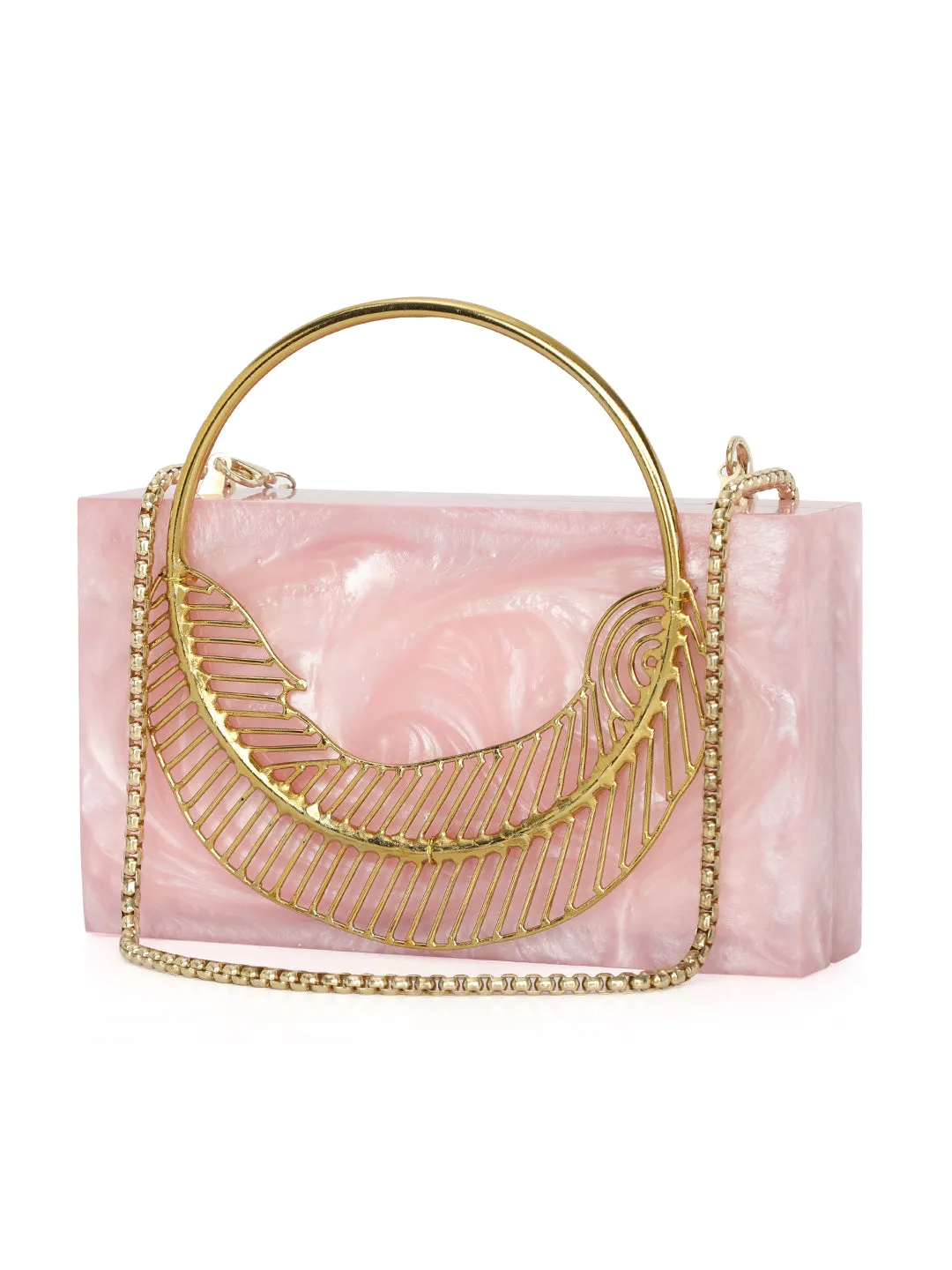 Pink Solid Party Box Clutches With Attractive Brass Handle