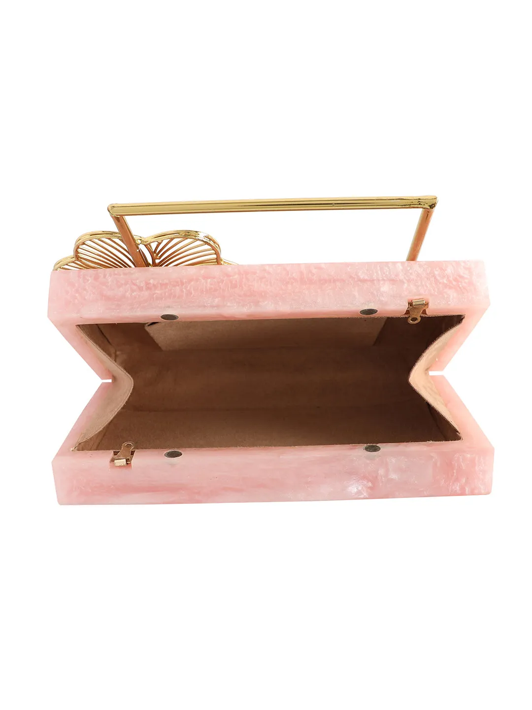 Pink Solid Party Box Clutches With Attractive Brass Handle