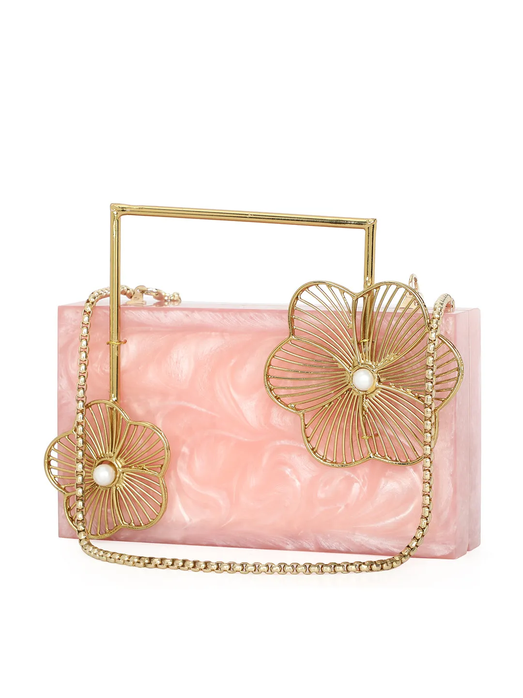 Pink Solid Party Box Clutches With Attractive Brass Handle