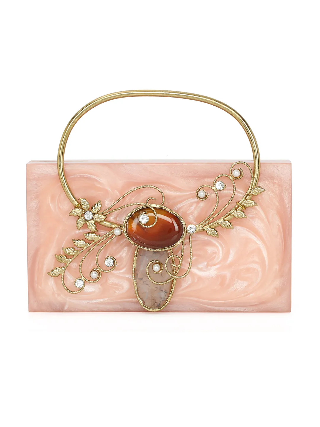 Pink Solid Party Box Clutches With Attractive Brass Handle