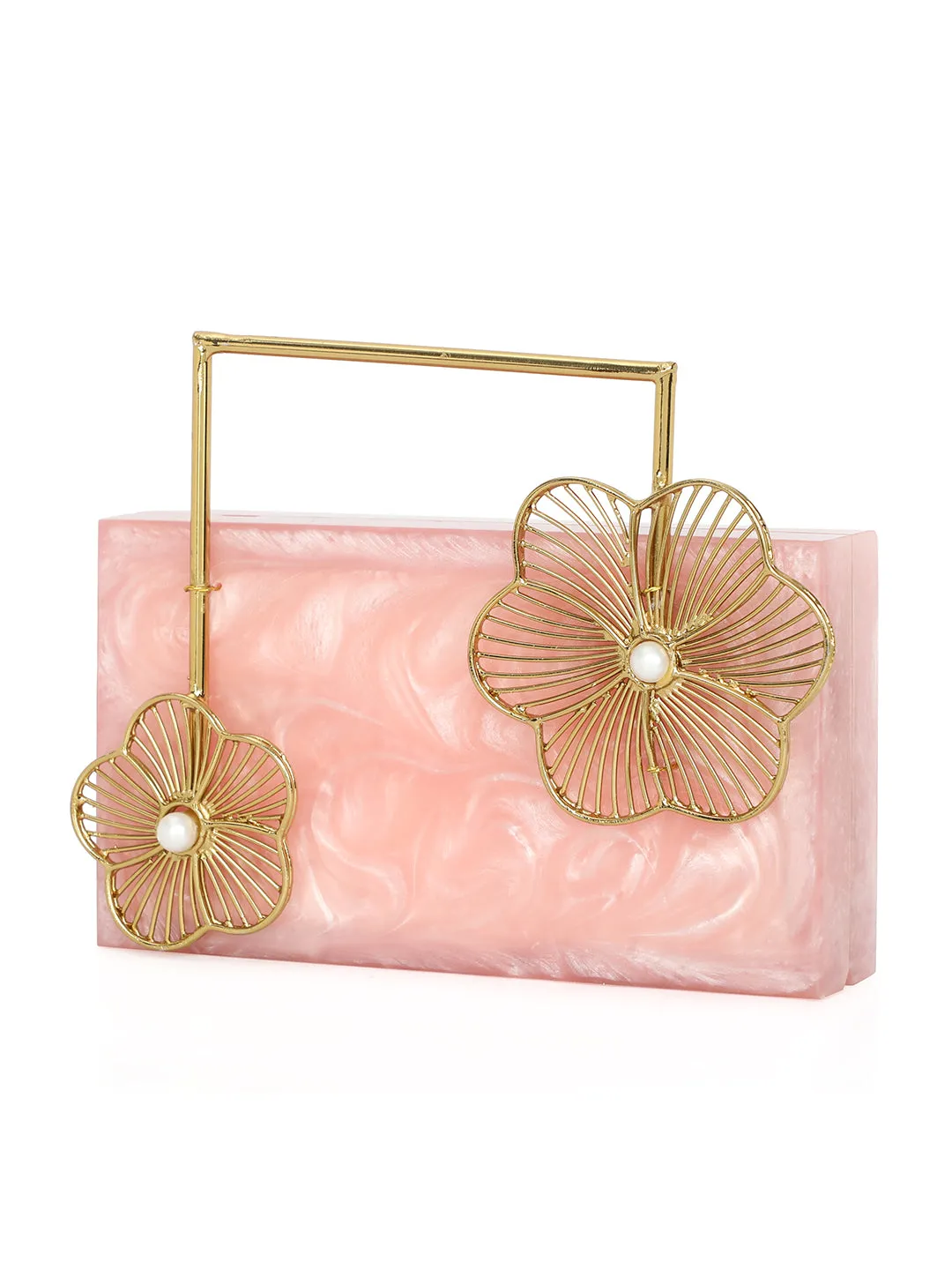 Pink Solid Party Box Clutches With Attractive Brass Handle