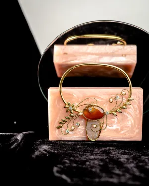 Pink Solid Party Box Clutches With Attractive Brass Handle